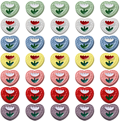 (52) Непрозрачная лаванда 56 шт. 7 цветные пуговицы из смолы в форме сердца с цветочным узором, 1-луночное, разноцветные, 15.5x18x9 мм, отверстие : 2.5 мм, 8 шт / цвет