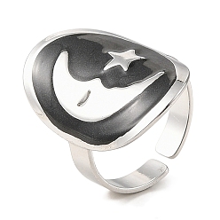 Нержавеющая Сталь Цвет Овал и луна 304 эмалированные открытые манжеты из нержавеющей стали для женщин, цвет нержавеющей стали, регулируемый