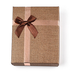 Верблюжий Картон ювелирные изделия ожерелье коробки, с белой губкой, для ювелирной подарочной упаковки, прямоугольник с бантом, верблюжие, 13x10x3.1 см, внутри: 12.3×9.3см.