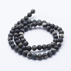 Black Natural Imperial Jasper Beads Strands, Dyed, Frosted, Round, Black, 10mm, Hole: 1mm, about 39pcs/strand, 15.3 inch(39cm)