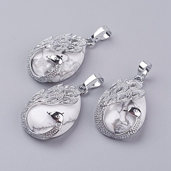 Говлит Природные подвески Говлит, с латунной найти, слезинка с павлина, платина, 33x20x10.5 мм, отверстие : 5x6.5 мм