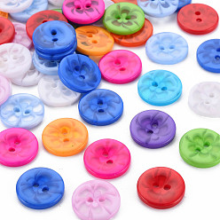 Mixed Color 2-Hole Resin Buttons, Flat Round, Mixed Color, 13.5x2mm, Hole: 1.6mm