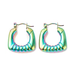 Rainbow Color Ионное покрытие (ip) 304 массивные прямоугольные серьги-кольца из нержавеющей стали для женщин, Радуга цветов, 22x20 мм, штифты : 0.8 мм