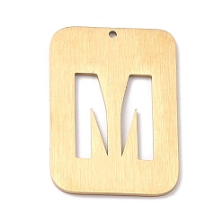 Letter M Ionenbeschichtung (IP) 304 Edelstahlanhänger, Rechteck mit Alphabet, hohl, letter.m, 32x22x1 mm, Bohrung: 1.5 mm
