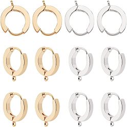Золотой & Цвет Нержавеющей Стали 12 шт. 2 цвета 201 фурнитура для сережек-колец из нержавеющей стали, с 316 хирургическими серьгами из нержавеющей стали, кольцо, золотые и нержавеющая сталь цвет, 15.5x14x3 мм, отверстие : 1.6 мм, штифты : 1 мм, 6 шт / цвет