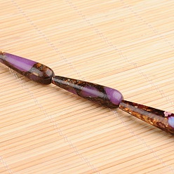 Medium Orchid Assembled Dyed Synthetic Imperial Jasper and Bronzite Beads Strands, teardrop, Medium Orchid, 40x6 ~10mm, Hole: 1mm, about 10pcs/strand, 15.7 inch
