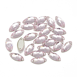 Розовый Шить на горный хрусталь, k 9 стеклянный страз, два отверстия, аксессуары для одежды, случайное цветное покрытие, граненые, лошадиный глаз , светло-розовый, 15x7x4 мм, отверстие : 1 мм