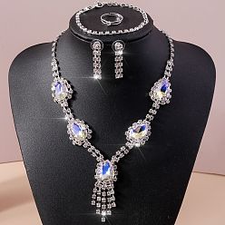 Кристалл Браслеты, серьги, ожерелья и кольца из сплава со стразами в форме капли для женщин, кристалл, Ожерелья: 350 mm