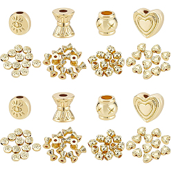 Real 18K Gold Plated 48Pcs 4 Style Alloy Beads, Mix-shaped, Real 18K Gold Plated, 5.5~7x6~8x3~6mm, Hole: 1.5~3mm, 12pcs/style