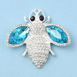 Aquamarine Zinc Alloy Pendants, with Rhinestone, Bees, Aquamarine, 40.5x42x9mm, Hole: 2mm