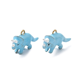 Небесно-голубой 304 нержавеющей стальной эмали подвески, амулеты трицератопса, ионное покрытие (ip), реальный 18 k позолоченный, голубой, 13.5x25x7.5 мм, отверстие : 1.4 мм