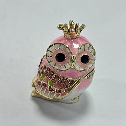 Pink Шкатулка для хранения ювелирных изделий из эмалированного сплава совы, с магнитными застежками, розовые, 35x30x50 мм
