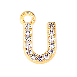 Letter U Золотой тон сплава горный хрусталь подвески, Буква U, 13 мм