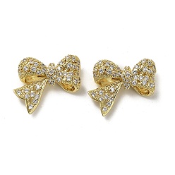 Настоящее золото 18K Латунные микро проложить кубического циркония бусы, бантом, реальный 18 k позолоченный, 20.5x25.5x9 мм, отверстие : 1.8 мм