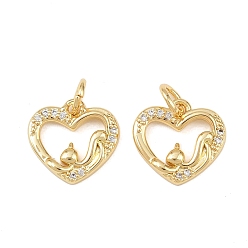 Настоящее золото 18K Латунные микро проложить кубического циркония подвески, сердце, без кадмия и без свинца, стойки покрытие, долговечный, с целью перехода в кольце, реальный 18 k позолоченный, 12x12.5x2 мм, отверстие : 3 мм