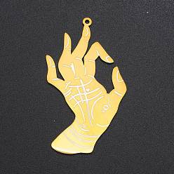 Golden 201 Stainless Steel ASL Pendants, Laser Cut, OK Gesture, Golden, 48.5x27x1mm, Hole: 1.4mm