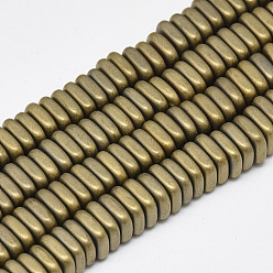 Light Gold Plated Electroplate Non-magnetic Synthetic Hematite Beads Strands, Matte Style, Square Heishi Beads, Light Gold Plated, 6x6x2mm, Hole: 2mm, about 190pcs/strand, 15.7 inch