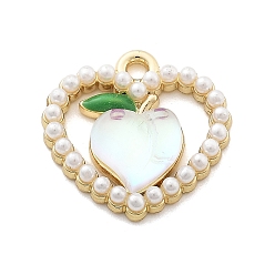 Прозрачный Подвески из сплава , с лэмпворком и искусственным жемчугом, сердце с персиковыми подвесками, прозрачные, 16x16.5x4.5 мм, отверстие : 1.6 мм