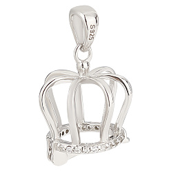 Платина Антикоррозийные 1поликарбонат 925 стерлинговое серебро микропаве кубические циркониевые подвески, полые подвески из бисера в форме короны, платина, 16x10.5~13 мм, отверстие : 5x3 мм, внутренний диаметр: 7.5 мм