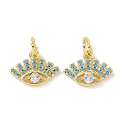 Разноцветный Настоящие 18 k позолоченные латунные подвески с микропаве и кубическим цирконием, без кадмия, без никеля и без свинца, с целью перехода в кольце, Злые чары глаз, красочный, 11x14.5x3.5 мм, отверстие : 4 мм