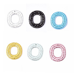 Mixed Color Acrylic Pendants, with Rhinestone, Oval, Mixed Color, 41x36x4mm, Hole: 1.5mm