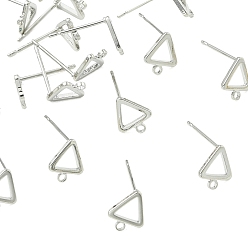 Real Platinum Plated SHEGRACE Brass Stud Earring Findings, Triangle, with Loop, Cadmium Free & Lead Free & Nickel Free, Real Platinum Plated, 9x7.5mm, Hole: 1mm, Pin: 0.8x11mm