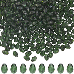 Dark Green 6 Strands Transparent Glass Beads Strands, Teardrop, Faceted, Dark Green, 5~6x4mm, Hole: 0.9mm, about 65~67pcs/strand, 15.35~16.14 inch(39~41cm)