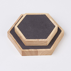 Gray Wood Jewelry Displays, with Faux Suede, Hexagon, Gray, Big: 12x13.6x1.9cm, Small: 9x10.3x1.9cm, 2pcs/set.