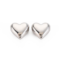 Platinum Rack Plating Alloy Beads, Cadmium Free & Nickel Free & Lead Free, Heart, Platinum, 15x16x8.5mm, Hole: 1.8mm