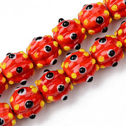 Оранжево-Красный Бусы лэмпворк ручной работы, неровный, гофрированные шарики, круглые, оранжево-красный, 14x14x12 мм, отверстие : 1.5 мм, около 45 шт / нитка, 25.20 дюйм (64 см)