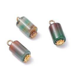 Natural Agate Natural Peacock Agate Pendants, with Alloy Daisy Spacer Beads and Iron Flat Head Pin, Golden, Column, 17.5~18x8mm, Hole: 2.3mm