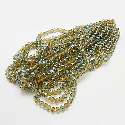 Mixed Color Electroplate Glass Faceted Rondelle Beads Strands, Half Plated, Mixed Color, 3x2mm, Hole: 1mm, about 165~169pcs/strand, 15~16 inch(38~40cm)
