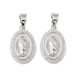 Платинированный Подвески из латуни и прозрачного циркония, овальные с подвесками с девственным узором, Реальная платина, 20x13x4 мм, отверстие : 6.5x4 мм