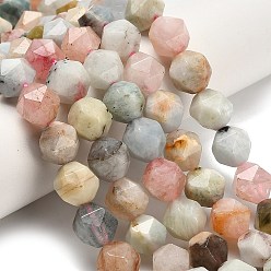 Класс AB Природные морганит нитей бисера, граненые, звезды вырезать круглые бусы, класса AB, 9.5~10x9~10x9~10 мм, отверстие : 0.6~0.7 мм, около 40~41 шт / нитка, 15.75~16.26'' (40~41.3 см)