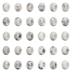 Howlite Natürliche Howlith europäische Perlen, Großloch perlen, Rondell, 14x8 mm, Bohrung: 6 mm, 30 Stück / Karton