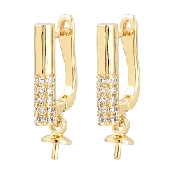 Настоящее золото 18K Латунные серьги-кольца из прозрачного кубического циркония, придерживаться, запереть, за половину пробурено бисера, без кадмия и без свинца, долговечный, стойки покрытие, реальный 18 k позолоченный, 23.5 мм, штифты : 0.7 мм