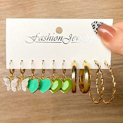 Золотой 5 пары комплектов сережек-колец из сплава, с имитацией жемчуга, золотые, 20 мм