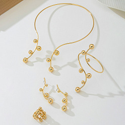 Золотой Наборы из круглого железного бисера, ошейника, серег-гвоздиков, браслетов-манжет и колец, золотые, 210x142 мм