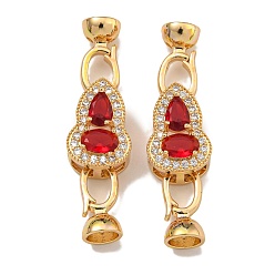 Настоящее золото 18K Латунное микропейв, прозрачный кубический цирконий, складные застежки, без никеля , реальный 18 k позолоченный, 37x10.5x8 мм, отверстие : 5 мм