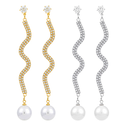 (52) Непрозрачная лаванда 2 пары 2 круглые серьги-гвоздики с подвесками из цветного сплава и стразами, с пластиковой имитационной жемчужиной, разноцветные, 81x12 мм, 1 пара / цвет