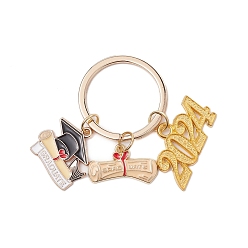 Mixed Color Alloy Enamel Keychains, with Iron Split Key Rings, Mixed Shapes, 2024 Charm, Mixed Color, 5.5cm
