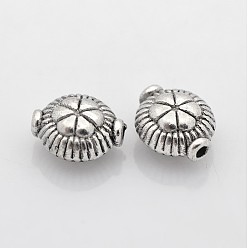 Античное Серебро Сплавочные овальные бусины тибетского стиля , без кадмия, без никеля и без свинца, плоские круглые с клевером, античное серебро, 9x8x5.5 мм, отверстие : 1.5 мм