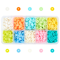 (52) Непрозрачная лаванда Бусины из полимерной глины , Диск / плоские круглые, Heishi бусы, разноцветные, 6x1 мм, отверстие : 2 мм, 10 цветов, 250 шт / цвет, 2500 шт