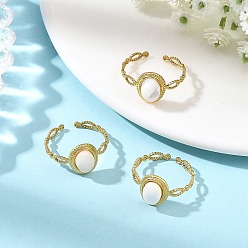 Golden 304 Stainless Steel Shell Cuff Open Rings, Oval, Ion Plating(IP), Golden, 19mm, Inner Diameter: 9mm