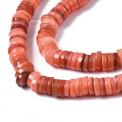 Dark Salmon Natural Freshwater Shell Beads Strands, Dyed, Flat Round/Disc, Heishi Beads, Dark Salmon, 5~6x1~2mm, Hole: 1mm, about 205~215pcs/strand, 15.35 inch(39cm)