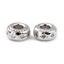 Платина Латунные микропаве из прозрачного кубического циркония, долговечный, без кадмия и без свинца, RONDELLE звездочкой, платина, 7.5x3.5 мм, отверстие : 3 мм