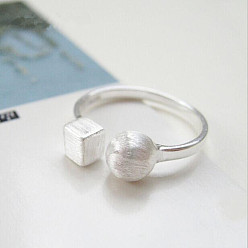 Серебро Латунные манжеты открытые кольца для женщин, куб и круглый, серебряные, внутренний диаметр: 15~20 мм