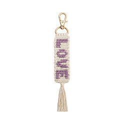 Plum Valentine's Day Word Love Hand-woven Cotton Pendant Decorations, Bohemian Style Letter Tassel Ornaments, with Alloy Lobster Clasp Charm, Plum, 180x28mm