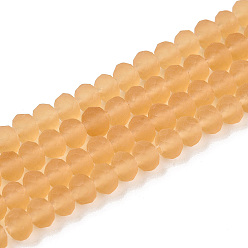 Персиковый Слойка Прозрачные стеклянные бусины, граненые, матовые, рондель, розовые, 6x4.5 мм, отверстие : 1.4 мм, около 80~85 шт / нитка, 38~40 см