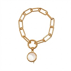 Rond Plat Bracelet en laiton, médaillon en verre, breloque trombone, chaîne., or, clair, plat rond, 6.69 pouce (17 cm)